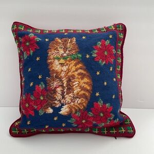 Vintage Cat Needlepoint Throw Pillow